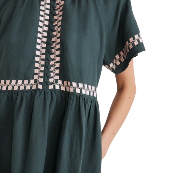 Madewell Green Embroidered Linen-Blend Flutter-Sleeve Mini Dress Size L - Picture 5 of 14